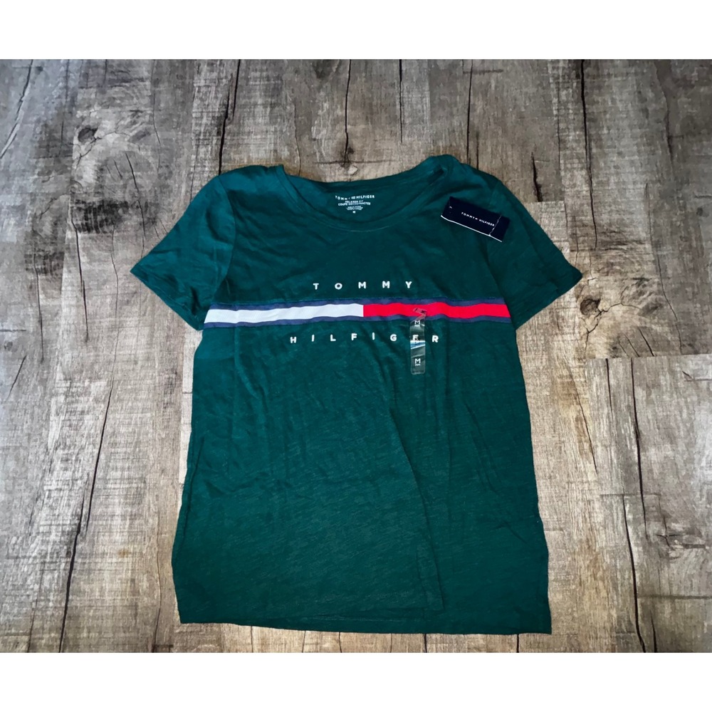 Tommy Hilfiger Mens Relaxed Fit Logo T-Shirt Green Cotton‎ Crew Neck Medium NWT